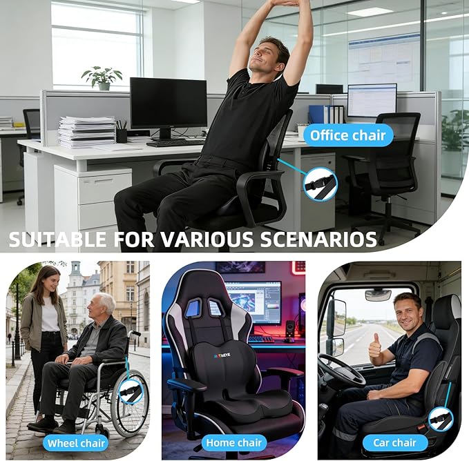 2026 Upgraded Orthopedic Memory Foam Seat Cushion with Adjustable Strap, Coccyx & Sciatica Pain Relief, Washable Non-Slip, Ergonomic Support for Office Chair, Car & Wheelchair (Dark Grey)