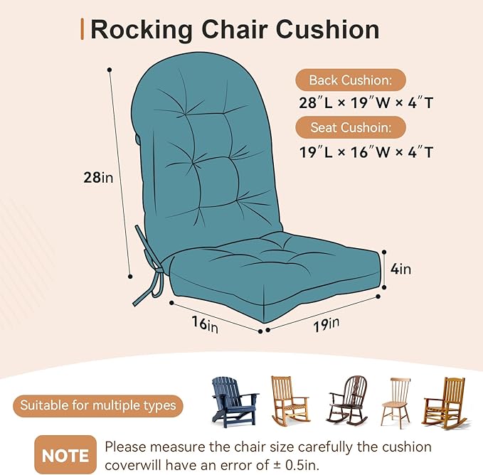 Rocking Chair Cushion - Velvet Fabric, High-Density Sponge, Durable Comfort Non-Slip Bottom Tufted Seat Pads with Ties, Velvet︱Blue, 44x19x4 inch