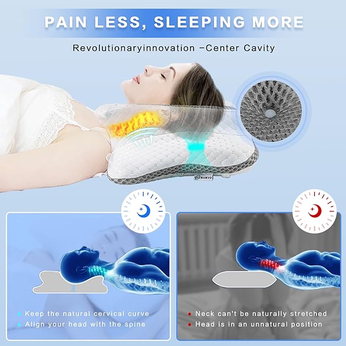 Pain Relief Cervical Pillow for Neck Support, Adjustable Ergonomic Pillow Cozy Sleeping, Odorless Orthopedic Memory Foam Pillow, Contour Bed Pillow for Side Back Stomach Sleeper