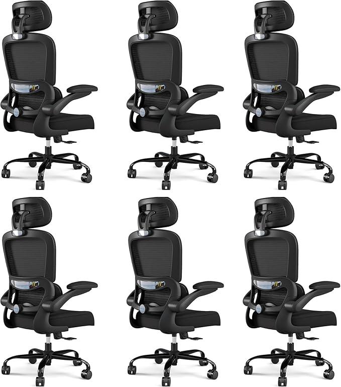 TRALT Office Chair Ergonomic Desk Chair, 330 LBS Home Mesh Office Desk Chairs with Wheels, Comfortable Gaming Chairs Black, Pack of 6