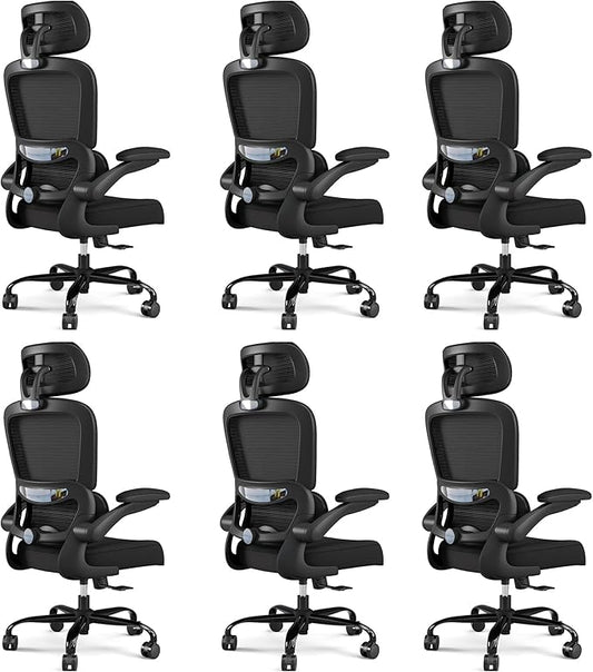 TRALT Office Chair Ergonomic Desk Chair, 330 LBS Home Mesh Office Desk Chairs with Wheels, Comfortable Gaming Chairs Black, Pack of 6
