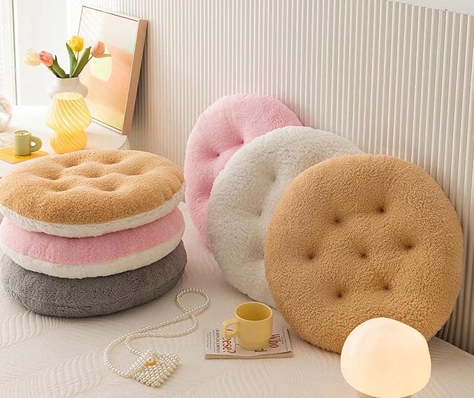 Comfortable Square and Round Artificial Lambswool Chair Pads,Soft Fluffy Chair Seat Cushion Plush Cushions Seat Pad for Home Office Meditation (17 inch(45cm), Round-Brown&White)