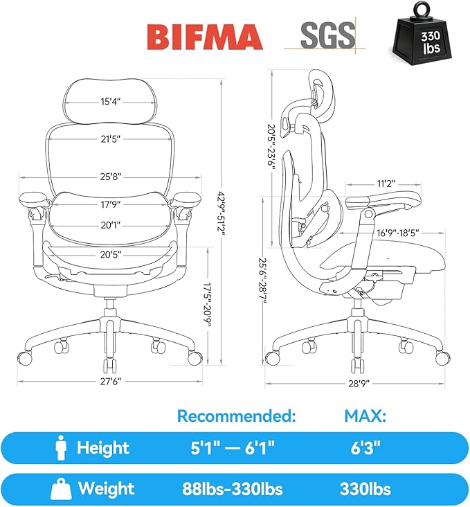 SIHOO Doro C300 Pro V2 Ergonomic Office Chair Without Footrest, Full-Body Adaptive Support, 8D Armrests & Breathable Mesh, Comfy High Back Computer Desk Chair for Long Hours, 135° Recline (White)
