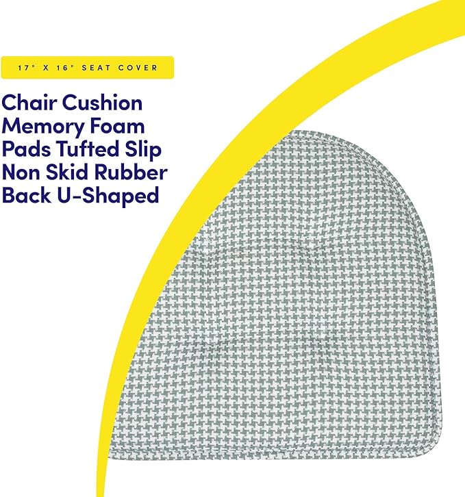 Sweet Home Collection Chair Cushion Memory Foam Pads Tufted Slip Non Skid Rubber Back U-Shaped 17" x 16" Seat Cover, 12 Count (Pack of 1), Houndsooth Pistachio