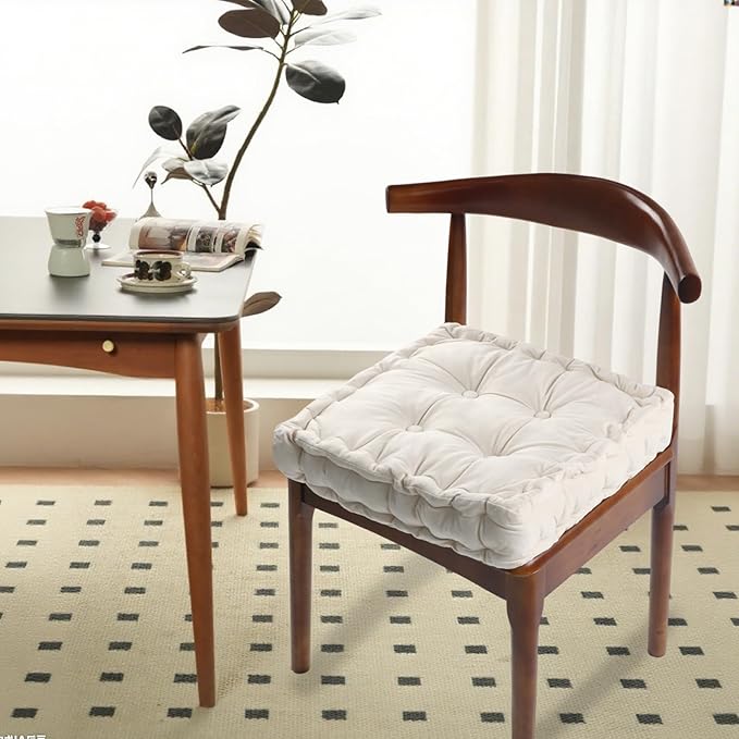 vctops Chair Cushion for Dining Chair, Soft Velvet Square Seat Cushion with Ties Cozy Indoor Chair Pad Cushion for Office Kitchen Dining Room (Beige,16"x16")