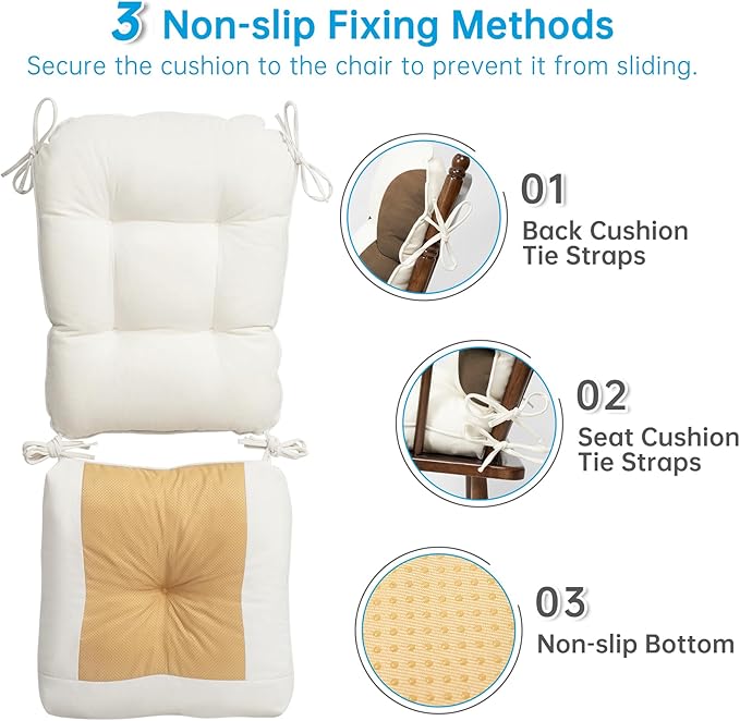 Rocking Chair Cushions Set - Non-Slip Adirondack Chair Cushions with Ties Indoor/Outdoor Rocking Chair Pad for Living Room, Bedroom, Balcony, Office