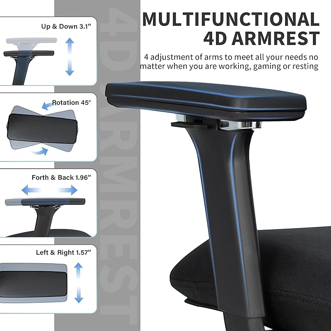 Ergonomic Office Chair with Footrest, 90-135° Reclining High Back Desk Chair with Lumbar Support, 2D Headrest, 4D Armrests, Computer Chair for Long Hours, Black
