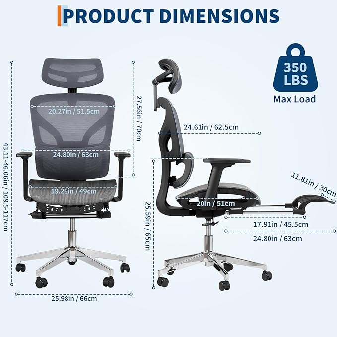 Ergonomic Office Chair with Breathable Mesh Back, High Back Support, 3D Adjustable Armrests, Smooth Rolling Wheels, and Foot Pad – Comfortable Desk Chair for Work, Study, or Gaming