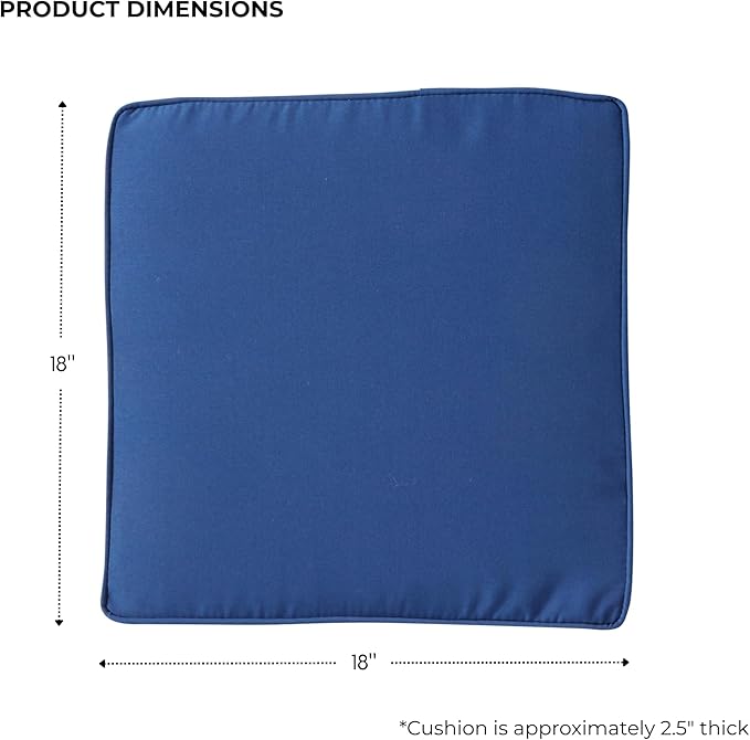 Outdoor 18 inch Square Patio Dining Chair Pads – Comfortable Fiber-Filled Seat Cushions with Ties, Reversible Polyester Fabric - Marine Blue, Set of 4