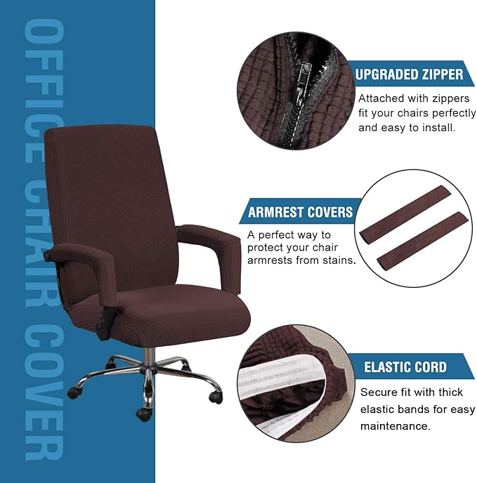 H.VERSAILTEX Office Chair Cover- Large Removable Computer Cover for with Zipper Universal Rotating Desk High Back Seat Washable Protector Pets,Brown