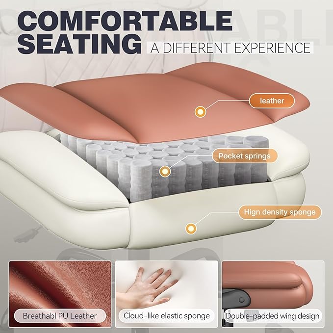 Executive Office Ergonomic Chair, Computer Chair with Adjustable Headrest,PU Leather Desk Chair,High-Back Swivel Task Chair for Home Office with Flip-Up Padded Armrests, 135°Reclining,Brown