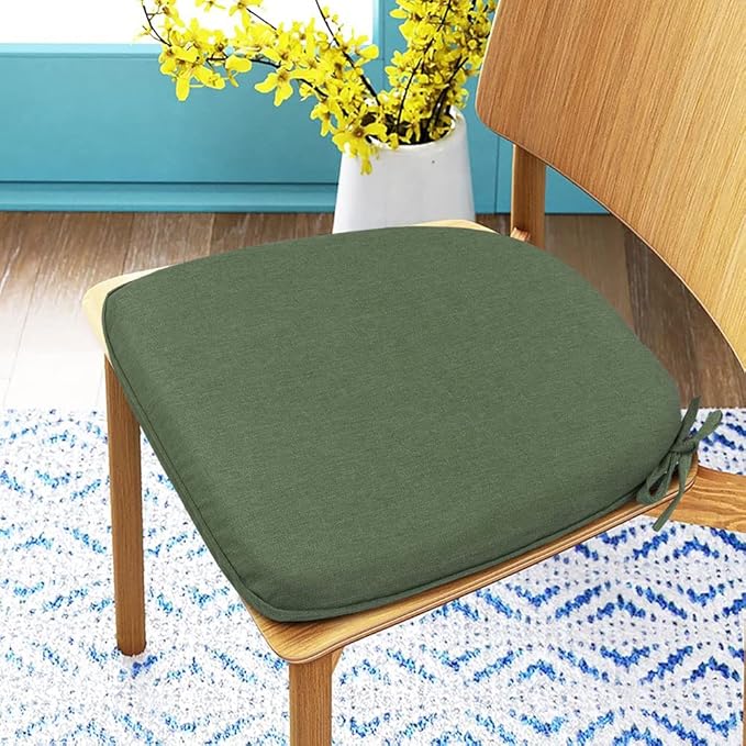Magpie Fabrics 17"x16"x2" U-Shape Chair Cushions with Ties 4 Count, Outdoor Indoor Waterproof All Weather Seat Pads Decoration for Patio Garden Dining Office - Green