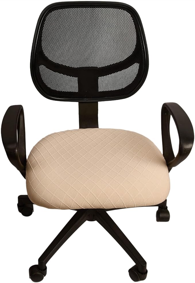 Melaluxe Stretch Jacquard Office Chair Cover, Removable Washable Desk Chair Cover Rotating Chair Seat Slipcover, Beige