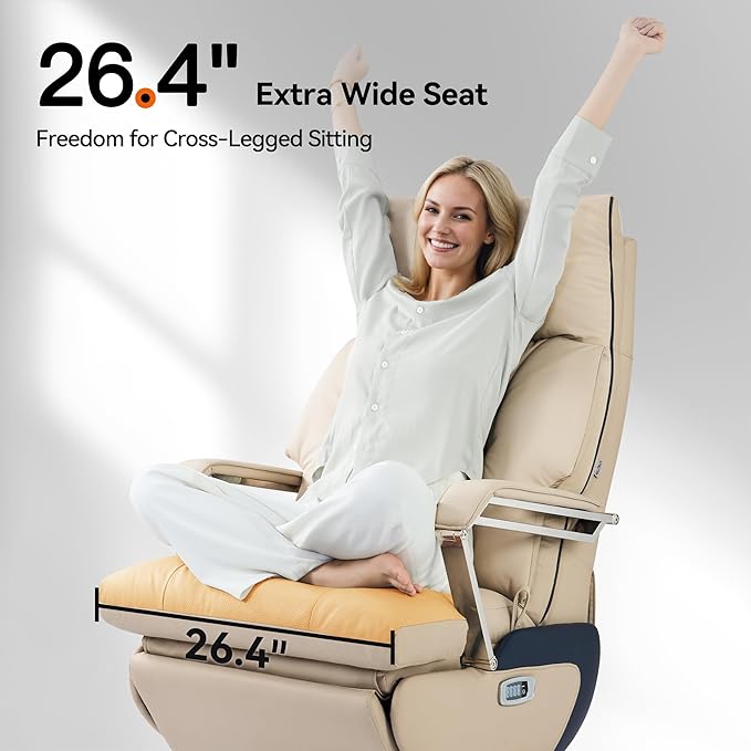 OKUP® M80A Dual Motor Electric Executive Office Chair with Heat Massage Ventilation, Comfortable Reclining Office Chair Wide Seat, Ergonomic Leather Home Office Desk Chair (Beige,Multi-Functionality)