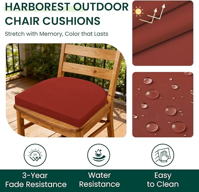 HARBOREST Outdoor Chair Cushions Set of 2, Water Resistant Patio Chair Cushions with Ties, Outdoor Seat Cushions for Patio Furniture, 17"x16"x2", Burnt Orange
