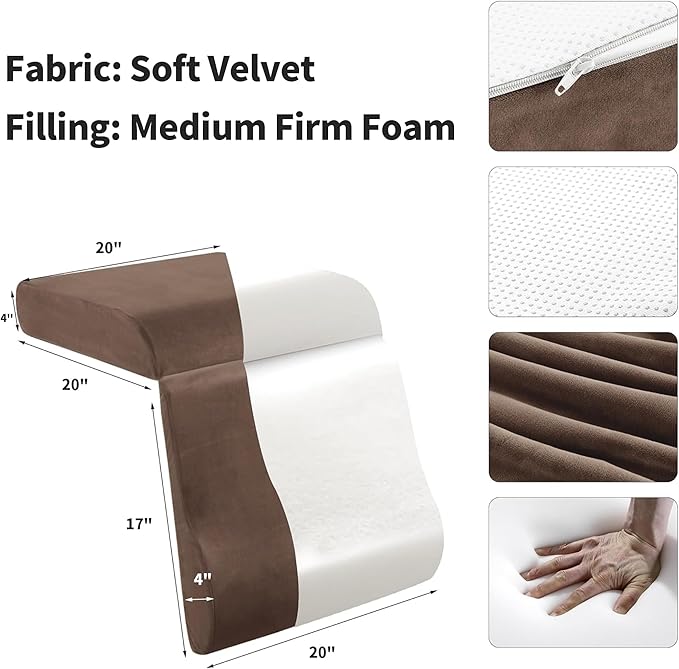 HOMBYS Foam Recliner Cushion with Leg Pillow for Elderly Large Square Seat Cushion Wave Shape Footrest for Armchairs Couch, Medium Thick & Supportive, Non-Slip Design, Coffee Color