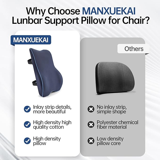 Lumbar Support Pillow for Office Chair Car Seat Gaming Chair, Memory Foam Back Support Pillow, Lumbar Cushion Back Cushion for Lower Back Pain Relief, Adjustable Strap Washable Cover-Navy Blue