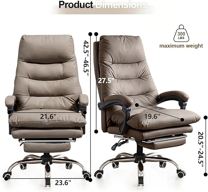 Office Chair with Foot Rest Adjustable Height Soft Padded Desk Chair High Back Computer Chair for Home, Office