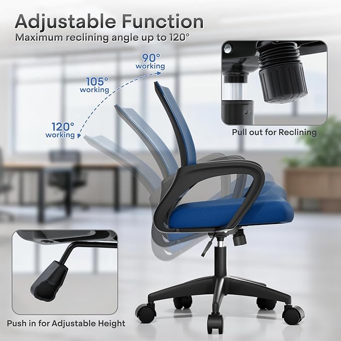 Athena Collection Office Chair - 330Lbs, Breathable Mesh Desk Chair Thickness Cushion with Lumbar Support & Armrest, Rolling Swivel Adjustable Tilt Lock for Home Office/Gaming, Bedroom Study