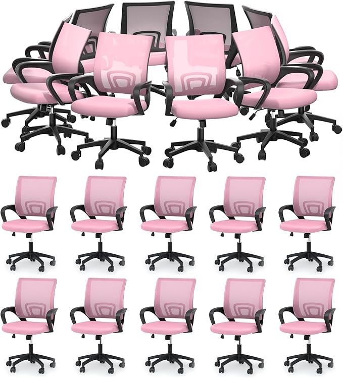 MoNiBloom Mesh Office Chair, Ergonomic Computer Chair for Adults, Rolling Swivel Mid-Back Desk Chair with Lumbar Support, Comfy Armrest for Home Office, Gaming, Pink 20 Pack