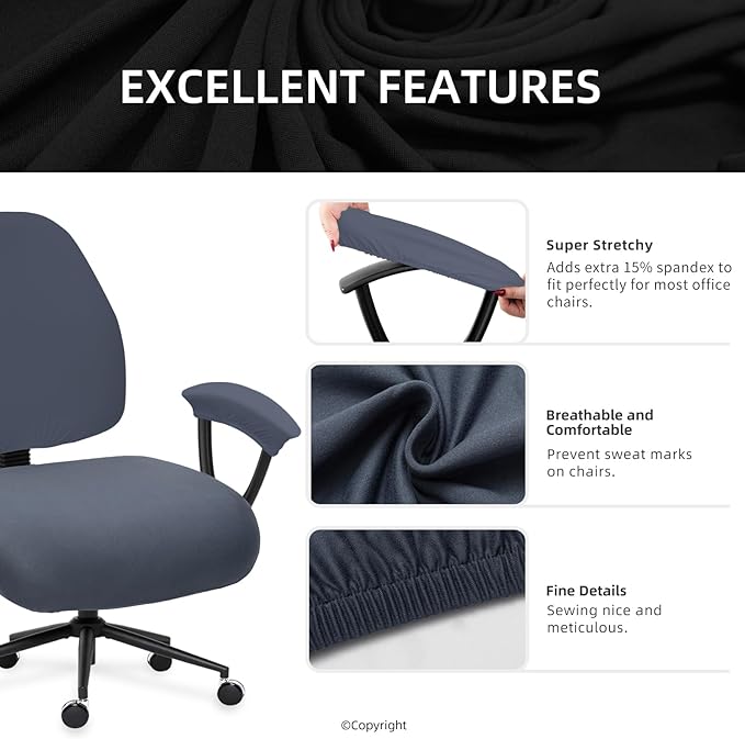 Stretchable Desk Office Chair Seat Covers - Universal Spandex Computer Chair Slipcover - Removable Washable Rotating Backrest Coverings & Cushion Protectors & Armrest Covers for Dogs, Cats, Pets