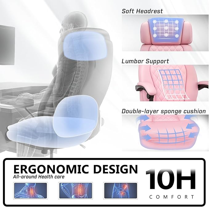 400lbs Executive Office Chair with Foot Rest for Heavy People, Ergonomic Big and Tall Desk Chair with Adjustable Headrest, High Back PU Leather Comfy Heavy Duty Computer Chair with Spring Cushion