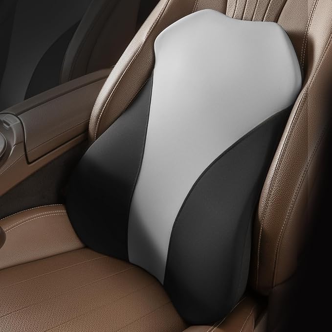 Lumbar Support Pillow for Car, Memory Foam Back Cushion for Driving Seat, Truck Accessories Travel Essentials, Back Pain Relief, Washable Cover, Plus Size Lower Back Support Fits Most Cars (Black01)