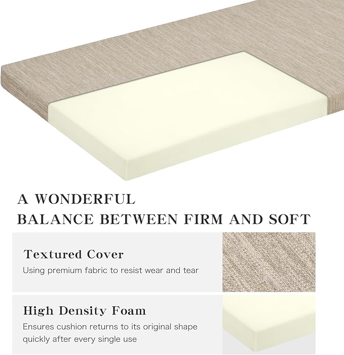 baibu 36 Inch Non-Slip Indoor Outdoor Bench Cushion with Ties, Classic Solid Color Rectangle Bench Seat Cushion Standard Size Foam Pad with Machine Washable Cover (Beige, 36x15x1.5in)