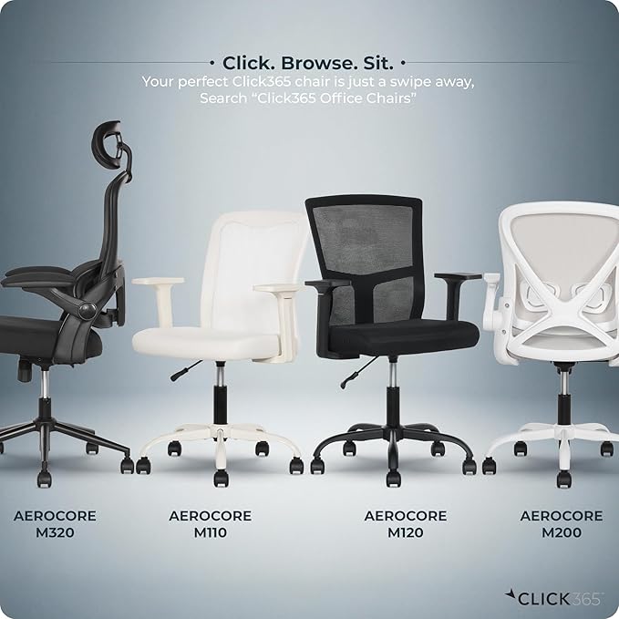 AeroCore M120 Ergonomic Mesh Office Chair, Breathable DeskChair with Lumbar Support, Cushioned Seat, Adjustable Height, Fixed Arms & Swivel, 275lbs Capacity, Black