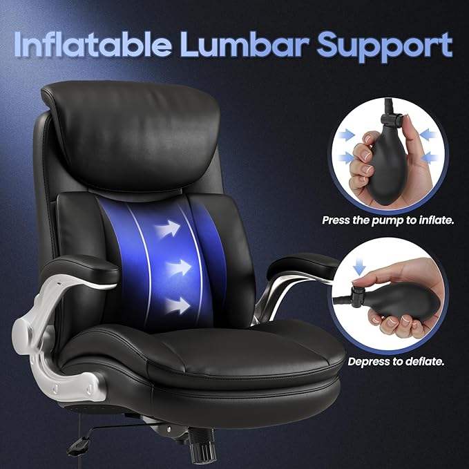 MALOL Office Chair Big and Tall- High Back Executive Office Chair- Ergonomic Home Computer Desk Chair with Padded Flip-up Arms, Adjustable Lumbar Support, Wide & Thick Seat for Adult-Black