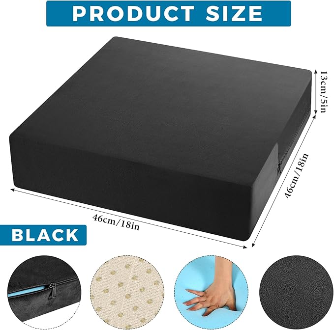 Menkxi 18 x 18 x 5 Inch Recliner Cushions for Elderly, Thicken Memory Foam Seat Cushion, Square Chair Cushions Non Slip Pads for Recliners, Armchairs, Relief and Comfort (Black)