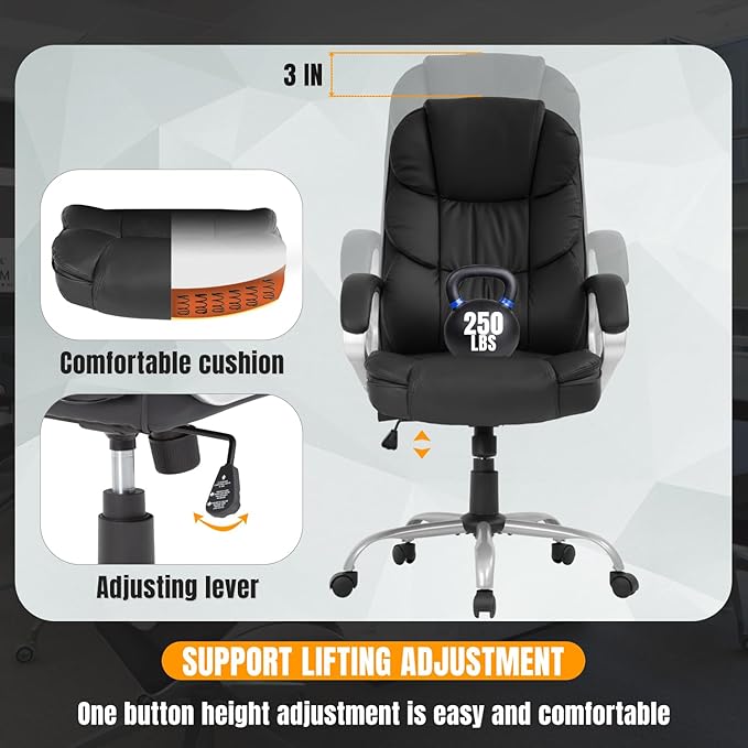 BestOffice Ergonomic Office Chair Desk Chair Computer Chair with Lumbar Support Arms Executive Rolling Swivel PU Leather Task Chair for Women Adults, Black