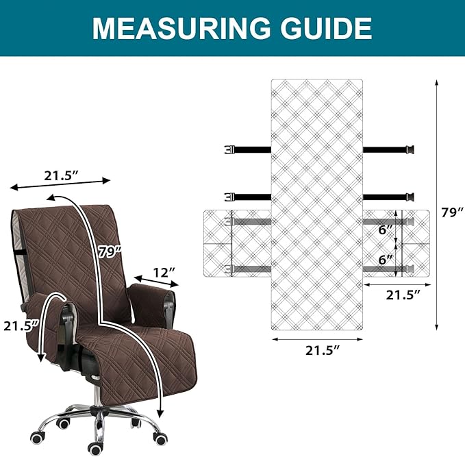 Turquoize Waterproof Office Chair Cover with Armrest Covers Computer Desk Chair Cover Office Chair Protector with Arms Office Chair Seat Cover Slipcover with Anti-Slip Buckle for Home Office, Brown