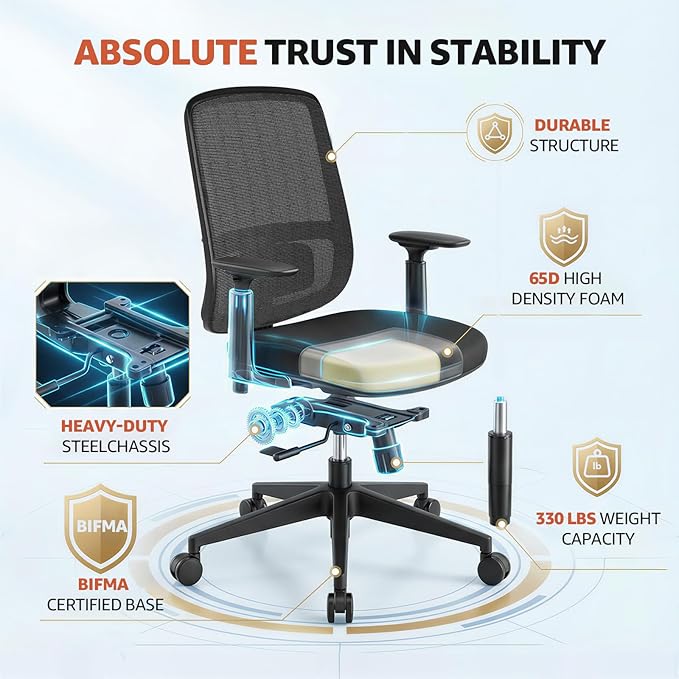 ErgoSift M1 Office Chair Ergonomic Desk Chair, Home Mesh Office Desk Chairs with Adjustable Lumbar Support, Comfortable Computer Gaming Chair, Office Chair for Long Hours (Black)