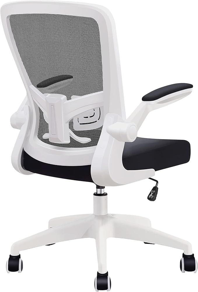 Ergonomic Office Chair 2026 - Mesh Desk Chair with Flip-up Armrests, Adjustable Height and Lumbar, 360° Swivel Comfortable Computer Chairs for Home, Conference Room, Reception, White and Black