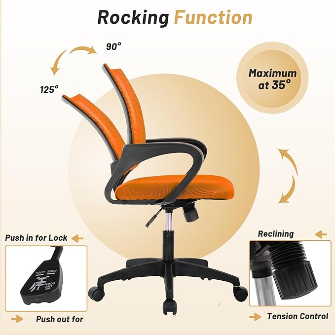 Modern Orange Mesh Ergonomic Office Chair with Lumbar Support, Adjustable Rolling Home Office Desk Chair