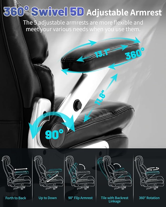 800LBS Big and Tall Office Chair for Heavy People, Heavy Duty Executive Chair with High Back, Extra Wide Seat and Adjustable Lumbar, Large Computer Desk Chair with 5D Flip Arms for Home Office