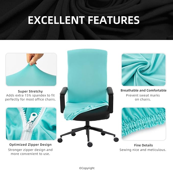 Water Resistant Stretch Computer Office Chair Cover with Durable Zipper - Universal Washable Removable Spandex Rotating Boss Chair Slipcovers - Anti-dust Desk Chair Seat Protector for Dogs, Cats, Pets