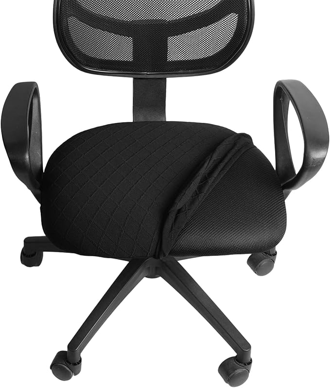 Melaluxe Stretch Jacquard Office Chair Cover, Removable Washable Desk Chair Cover Rotating Chair Seat Slipcover, Black
