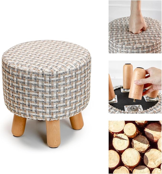 H&B Luxuries Fabric Round Padded Ottoman Foot Rest Stool