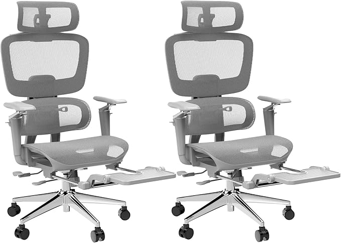 2Pack Ergonomic Office Chair with Footrest,High Back Mesh Desk Chair,Lumbar Support & 90-135°Recline,3D Headrest & 6D Armrests,Swivel Computer Chair for Home Office, Work & Gaming
