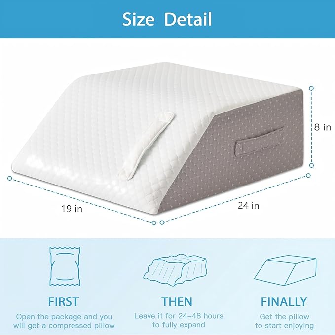 MEGCXIT Leg Pillow Elevation Blood Circulation, Leg Wedge for Elevation for Swelling, Leg Elevating Pillow for After Surgery, Memory Foam Foot Knee Pillow for Back Sleeping 24×19×8 Inch White/Grey
