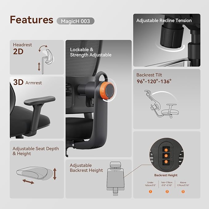 Newtral Ergonomic Office Chair with Adaptive Lumbar Support- High Back Desk Chair with Adjustable Headrest, 3D Armrest, Adjustable Seat Depth & Height, Home Office
