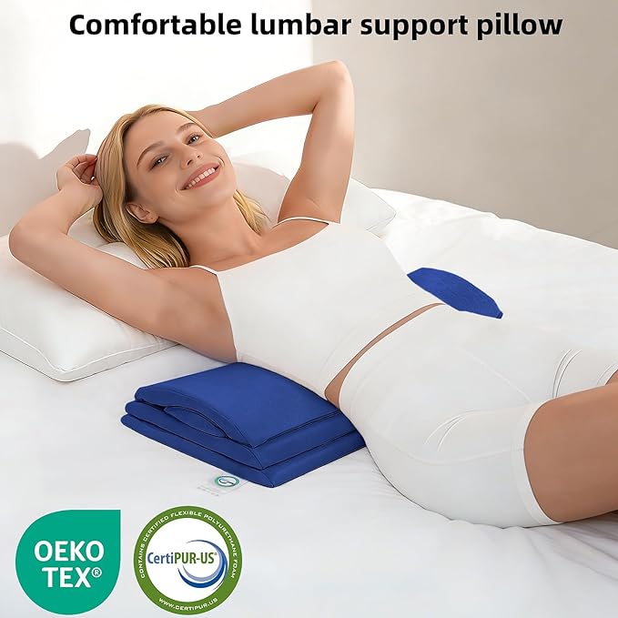 Adjustable Lumbar Support Pillow for Bed & Sleeping, 4-Layer Back Support Cushion with Height Booster, Dual-Firmness Inserts & Washable Cover, Lower Back Pain Relief for Lying Down
