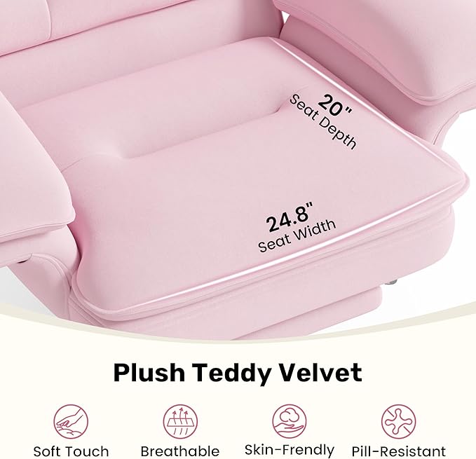 Criss Cross Office Chair with Flip-Up Armrests and Headrest, 135° Reclining Swivel Velvet Criss Cross Chair with Wheels & Foot Rest, Big and Tall Cloud Cross Legged Office Chair for Home, Pink