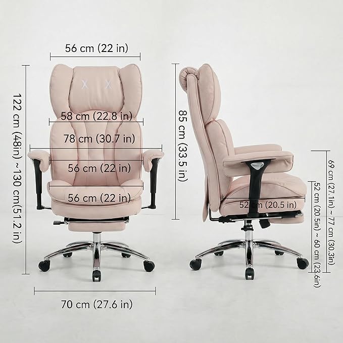 Efomao Big & Tall Executive Office Chair with Footrest - 400lbs Heavy Duty High Back PU Leather Desk Chair, Modern Ergonomic Reclining Computer Chair, Pink