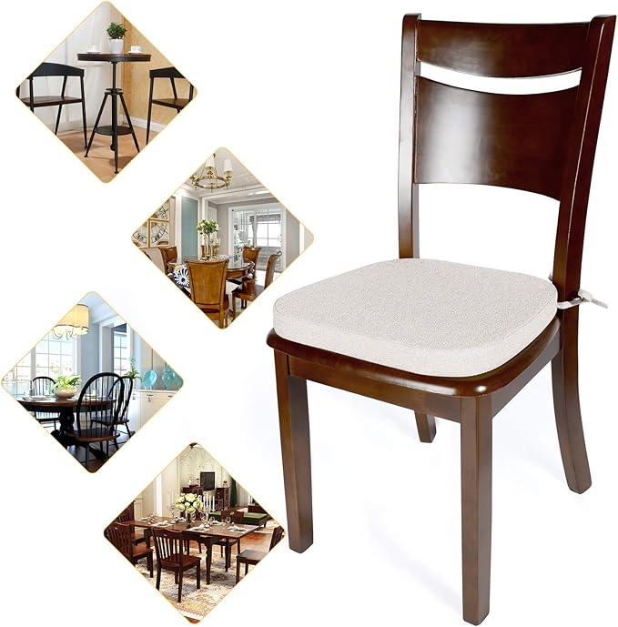 Shinnwa Kitchen Chair Cushions Set of 4, Dining Room Chairs Cushions with Ties, Indoor Seat Pads, 4 Pack, 15 x 15.5 inches, Off White