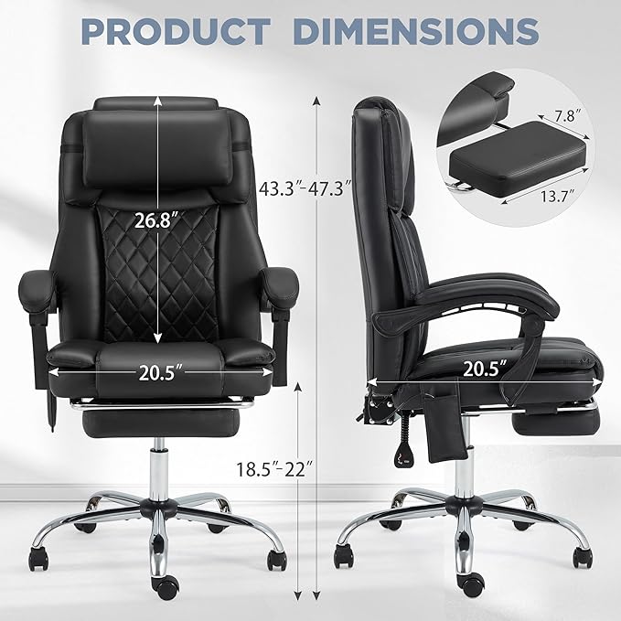 HOMREST 3D Kneading Massage Office Chair with 16 Kneading Nodes & Lumbar Support,Ergonomic Reclining Desk Chair with Footrest & Linkage Armrests,PU Leather Executive Chair with for Home Office (Black)