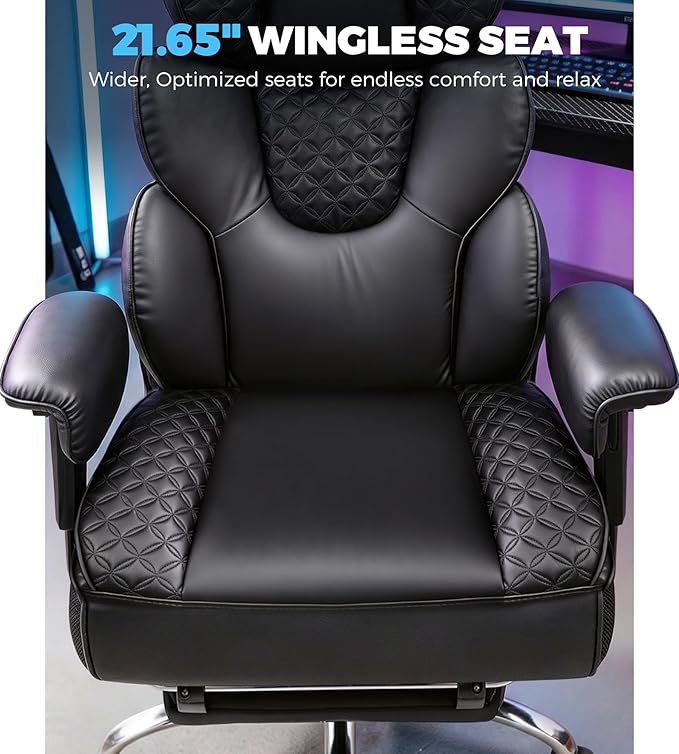 GTPLAYER Big and Tall Gaming Chair Ergonomic Heavy Duty Office Chair Racing Seat with Adjustable Lumbar Pillow Footrest 150° Reclining Thickened Armrests Breathable Mesh for Esports/PC Gaming