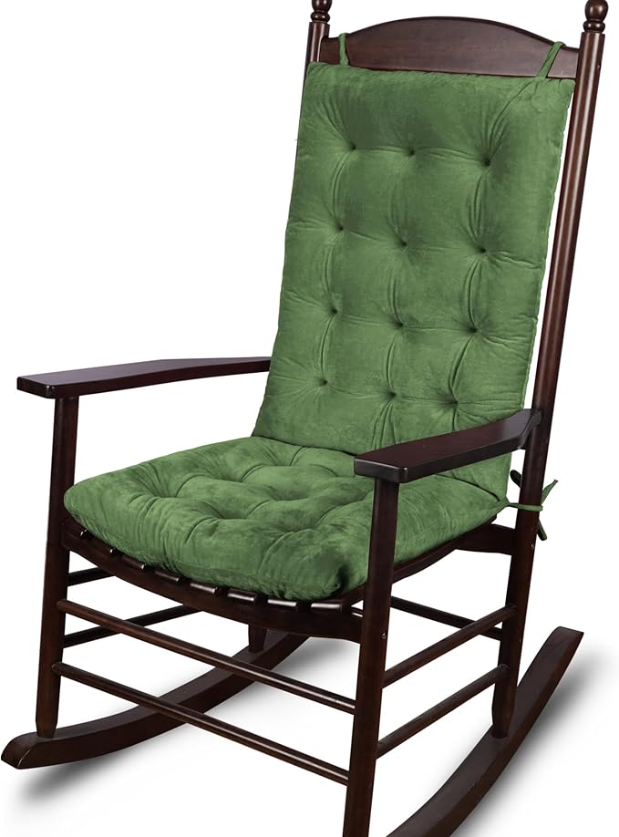 ELFJOY Rocking Chair Cushion Large Rocking Chair Pads with Ties Premium Tufted High Back and Seat Cushion 2 Piece Set Green
